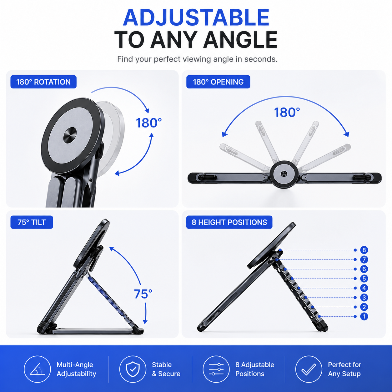 3-in-1 Magnetic Stand for Phone, Tablet & Laptop — Foldable Aluminum Riser & Tripod