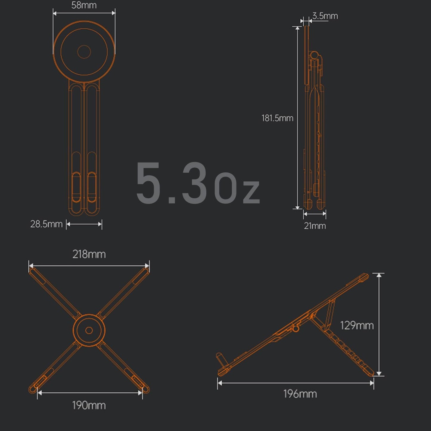 Krylo stand folded flat with its travel pouch for portability